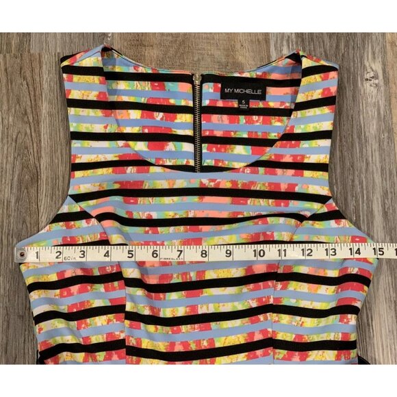 My Michelle Striped Multicolor Sleeveless Fit & Flare Dress Back Zipper Size 5 - Picture 12 of 16